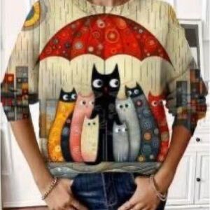 Colorful Cat Print Italian Sweater